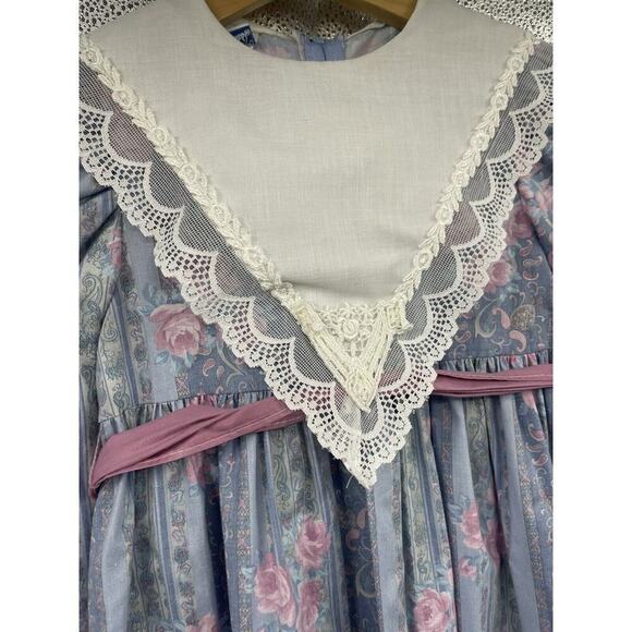 Polly Flinders Floral Tie Waist Lace Ruffle Cottage Core Girls Dress Vintage 6 - Picture 3 of 8